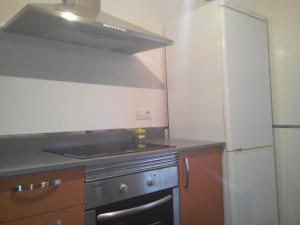 a kitchen with a sink and a refrigerator at Ca'l Suecà in Chella