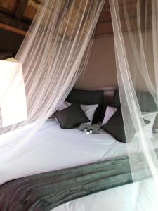 1 cama con mosquitera en la parte superior en Kruger Buffalo Hill Lodge, en Phalaborwa