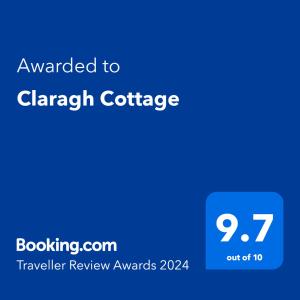 Certificado, premio, señal o documento que está expuesto en Claragh Cottage