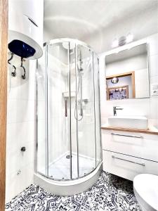 a bathroom with a shower and a sink at Apartament Marzenie 1 i 2 by Apartamenty na dni Wrocław in Wrocław