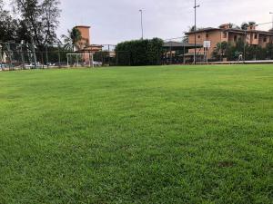 a large field of green grass with buildings in the background at 2 Suítes, Guarajuba, piscina frente mar in Guarajuba