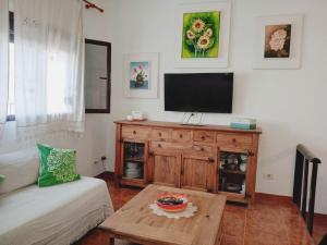 a living room with a couch and a flat screen tv at Casa Olga in Caleta de Sebo