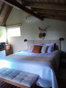 a bedroom with a large bed and a window at Cabana Gracillis in Barracão