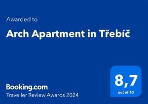 Certifikát, hodnocení, plakát nebo jiný dokument vystavený v ubytování Arch Apartment in Třebíč