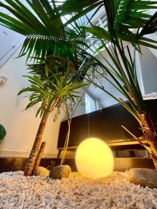 波爾多的住宿－Maison Stylée 98m2 centre bordeaux，一间拥有两棵棕榈树和一盏灯的房间
