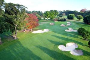 una vista aérea de un grupo de campos de golf en Aircabin - Beecroft - Sydney - 3 Bed Holiday House, en Beecroft