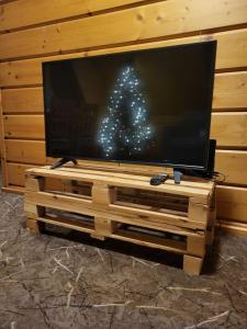um ecrã de televisão com uma árvore de Natal em Apartament Harenda em Zakopane
