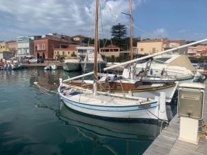 Un par de barcos atracados en un puerto en AltaMarea - Ampi spazi in Centro storico en Carloforte
