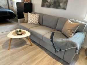 a living room with a couch and a table at Guesthouse centrally in Vetlanda in Vetlanda
