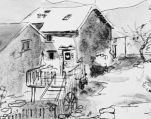 a drawing of a house with a house at Gite La Grangette de Pauline in Mercus-Garrabet