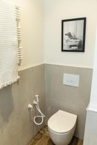 a bathroom with a toilet and a picture on the wall at Villa "LE GILDA" 5 STELLE in Massa +17 photos