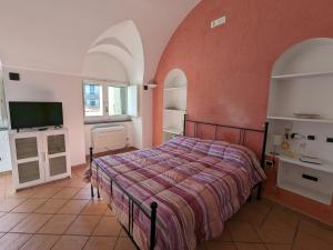 een slaapkamer met een bed en een flatscreen-tv bij Méditerranée in Minori