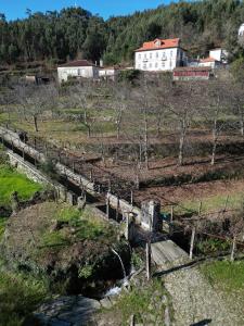 une ferme sur une colline avec des arbres dans un champ dans l'établissement Quinta São Francisco Rural Resort - Regina Hotel Group, à Viana do Castelo