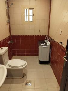 a bathroom with a toilet and a trash can at شقق اطلالة أبحر للشقق المخدومة in Jeddah