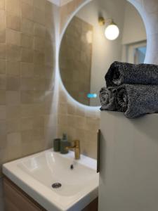 a bathroom with a sink and a mirror at Les Bouteilles - 1 chambre hyper centre - 6p - Wifi in Aix-en-Provence +17 photos
