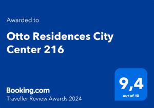 Certifikát, hodnocení, plakát nebo jiný dokument vystavený v ubytování Otto Residences City Center 216