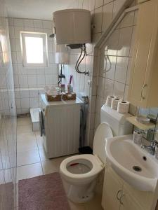 een badkamer met een toilet en een wastafel bij Apartman Centar E&A in Tuzla