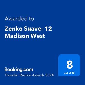 En logo, et sertifikat eller et firmaskilt på Zenko Suave- 12 Madison West