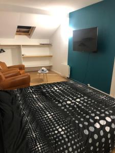 een kamer met een bed en een flatscreen-tv bij Maison proche du centre ville - Mitoyenne in Saint Die