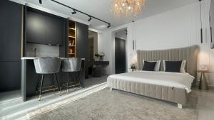 - une chambre avec un lit et un bar dans l'établissement Vanilla Studio, à Timişoara