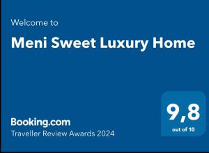 Majutusasutuses Meni Sweet Luxury Home olev sertifikaat, autasu, silt või muu dokument