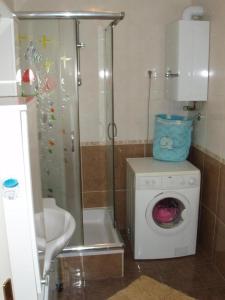 a bathroom with a washing machine and a shower at Va Zamete in Rijeka