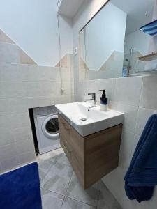 a bathroom with a sink and a washing machine at Collie’s place in Koper +17 photos