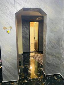 un pasillo en un edificio con suelo de cristal en Lovely 1 bedroom flat in a 2 ground floor house en Craiova