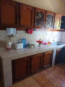 a kitchen with wooden cabinets and a counter top at City Lodge in Rose Hill