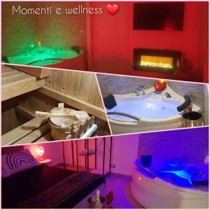 een collage van foto's van een badkamer met een bad bij Momenti e wellness in Siracusa