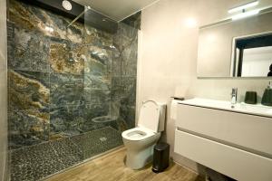 La salle de bains est pourvue de toilettes, d'un lavabo et d'une douche. dans l'établissement La Suite Azur, à Pointe-à-Pitre