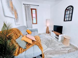 uma sala de estar com um sofá e uma televisão em Refuge Parfumé Cosy 4 couchages Parking em Grasse