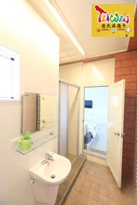 a bathroom with a white toilet and a sink at 充電樁 羅東雲朵朵Cloud B&B 免費洗衣機 烘衣機 星巴克咖啡豆 國旅卡特約店 in Luodong