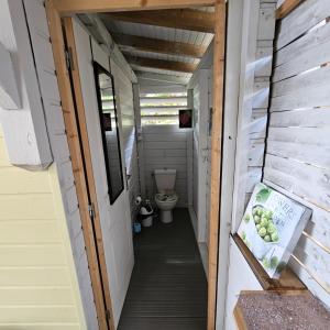 a tiny house hallway with a toilet in it at L'Improviste atypique pour une pause détente in Le François