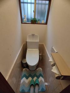 a bathroom with a toilet with a rug on the floor at HIDAKA STAY VILLA 柴又 in Tokyo +30 photos
