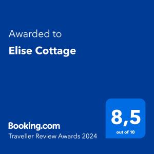 Un certificat, premiu, logo sau alt document afișat la Elise Cottage