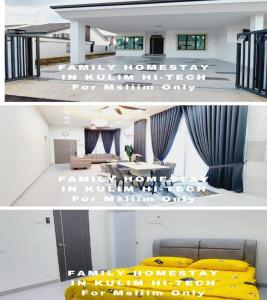 2 Bilder von einem Wohnzimmer und einem Haus in der Unterkunft Family Homstay kulim Hitech in Kampong Sira