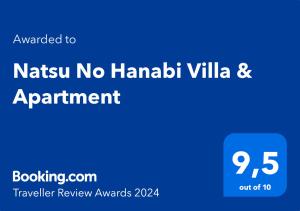 ダナンにあるNatsu No Hanabi Villa & Apartmentの青い看板 西の浜町 ヴィラ アンド アパートメント