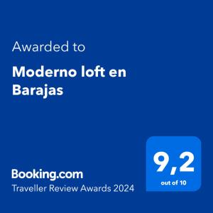 Πιστοποιητικό, βραβείο, πινακίδα ή έγγραφο που προβάλλεται στο Moderno loft en Barajas