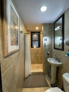 a bathroom with a shower and a toilet and a sink at Hotel-Studio* @ The Mansfield Midtown in New York