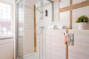 柏林的住宿－2 Bedroom Apartment in convinient location，浴室里设有玻璃门淋浴