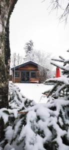 uma cabana com neve no chão à sua frente em Le Petit Idéal em Leykaul