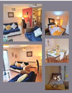 een collage van vier foto's van een kamer bij 2 bed (Sleeps 3/4) Duplex Apartment - Chester UK in Chester