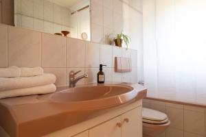 a bathroom with a sink and a toilet at Casa Rosa in Arisdorf