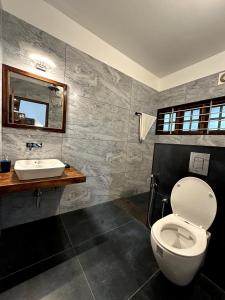 a bathroom with a toilet and a sink at Ananda Holiday Home in Ambalavayal