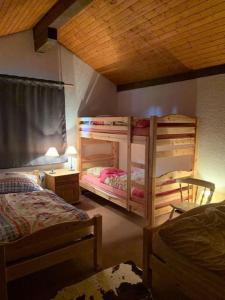 a bedroom with two bunk beds and a table at Résidence A9 - Les Myosotis in Les Mosses