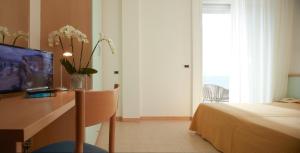 リニャーノ・サッビアドーロにあるHotel Pelikanのベッドルーム(デスク、ベッド、テレビ付)