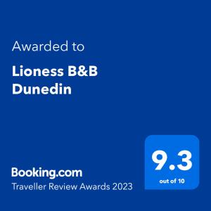 Certifikát, hodnocení, plakát nebo jiný dokument vystavený v ubytování Lioness Estate - Dunedin