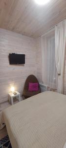 een slaapkamer met een bed en een tv aan de muur bij Затишний будинок в передмісті Києва in Kriukivshchyna