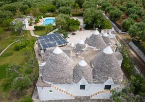 an aerial view of a group of domed houses with a pool at Relais Trullo degli Emme in Ostuni
